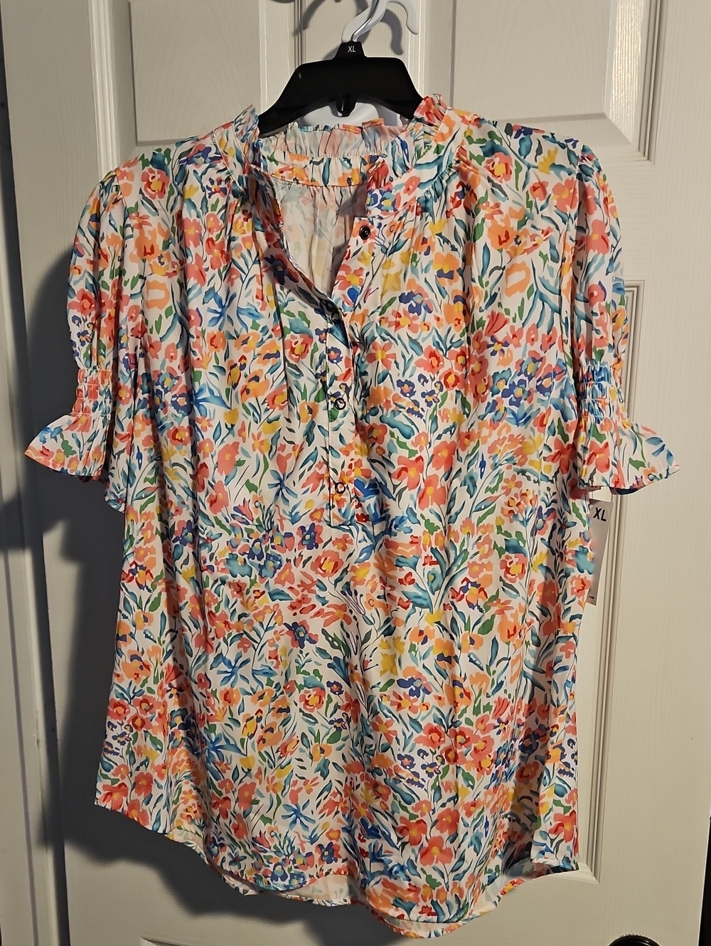 White Multi Floral Short Sleeve Blouse - Lightweight Summer Top